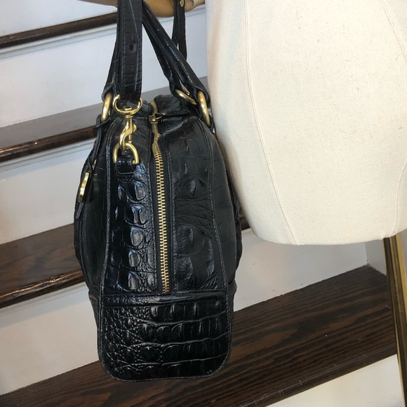 BRAHMIN Black Croc Leather Shoulder Bag With Adjustable Crossbody Strap - Picture 5 of 17